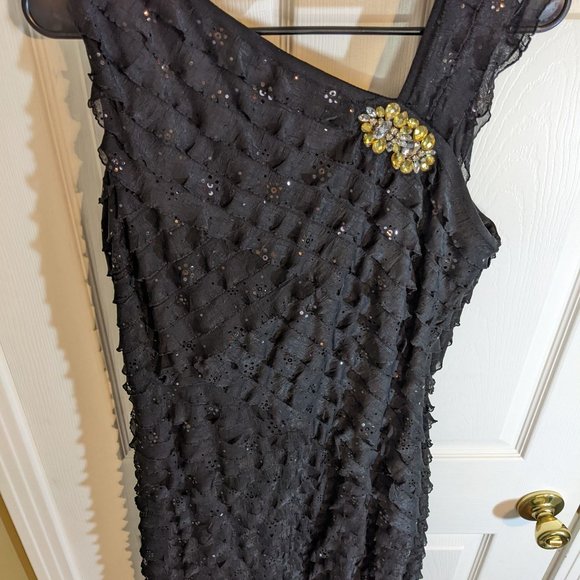 Signature Robbie Bee Black Tiered Sequin Dress w/Rhinestone Details - size L - Picture 7 of 11